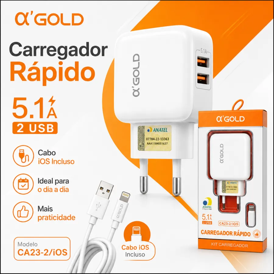 α GOLD 快速充电器套件 CA23-2/iOS，5.1A，适用于多种设备