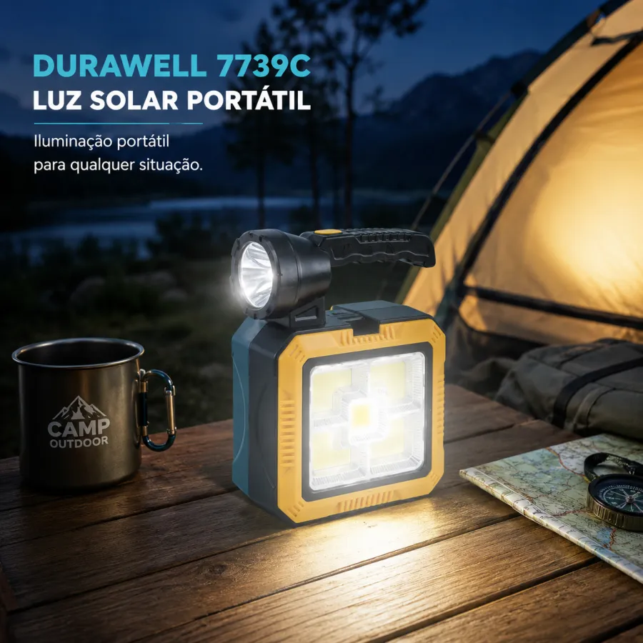 DURAWELL 739C 便携式太阳能灯，15W COB高亮度，适合户外照明