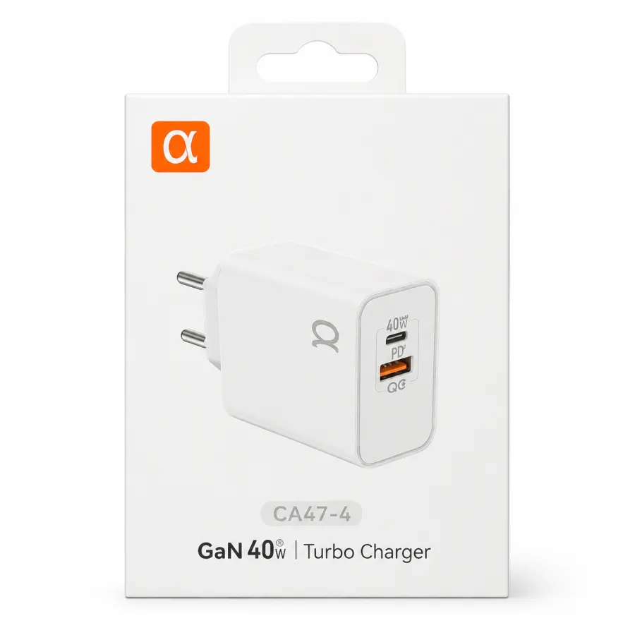 α品牌 GaN 40W 快充充电头，轻便高效，适用于多种设备