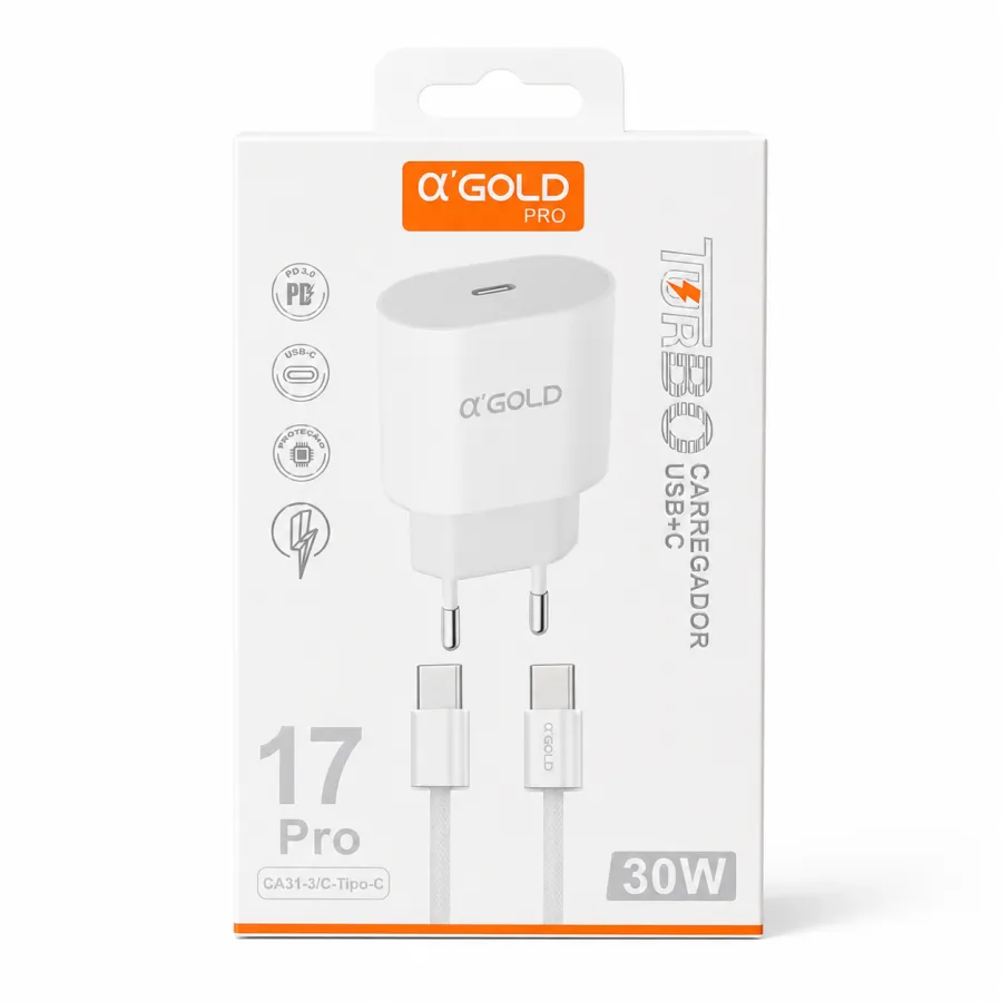 αGOLD PRO 30W快充充电头，带Type-C数据线，适用于手机和平板