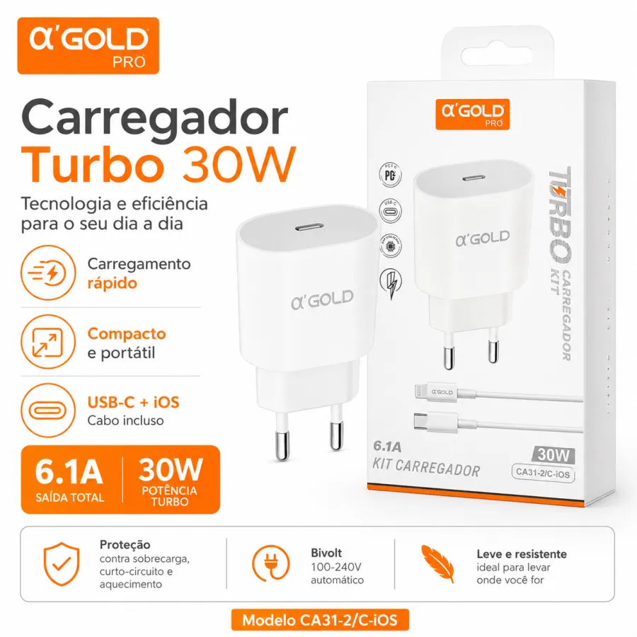 α GOLD 30W 充电头，6.1A 快速充电，适用于手机和平板