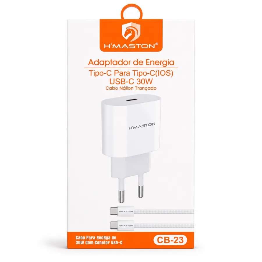 H'MASTON 30W USB-C充电头，适用于iOS，尼龙编织线