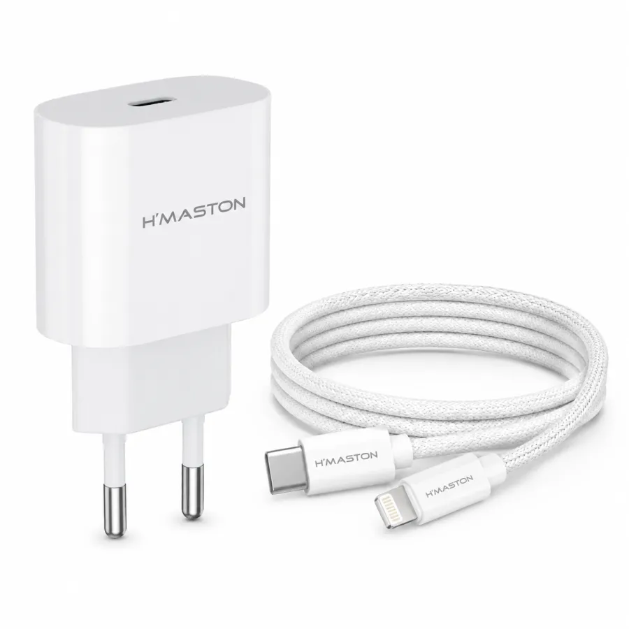 H'MASTON 30W USB-C充电头，适用于iOS，尼龙编织线