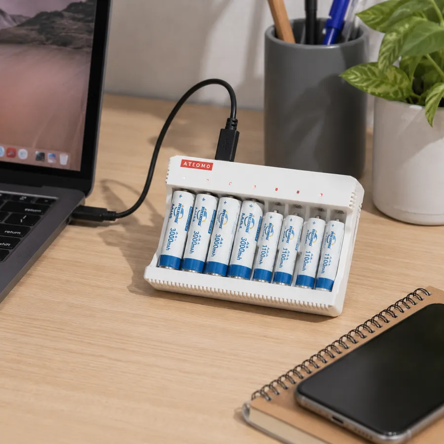 Atomo AA/AAA USB充电器，型号MO-D578USB，适用于多种电池，快速充电