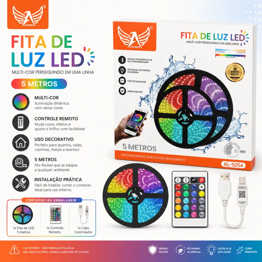 Atemea LED灯带 5米 RGB多色防水灯带