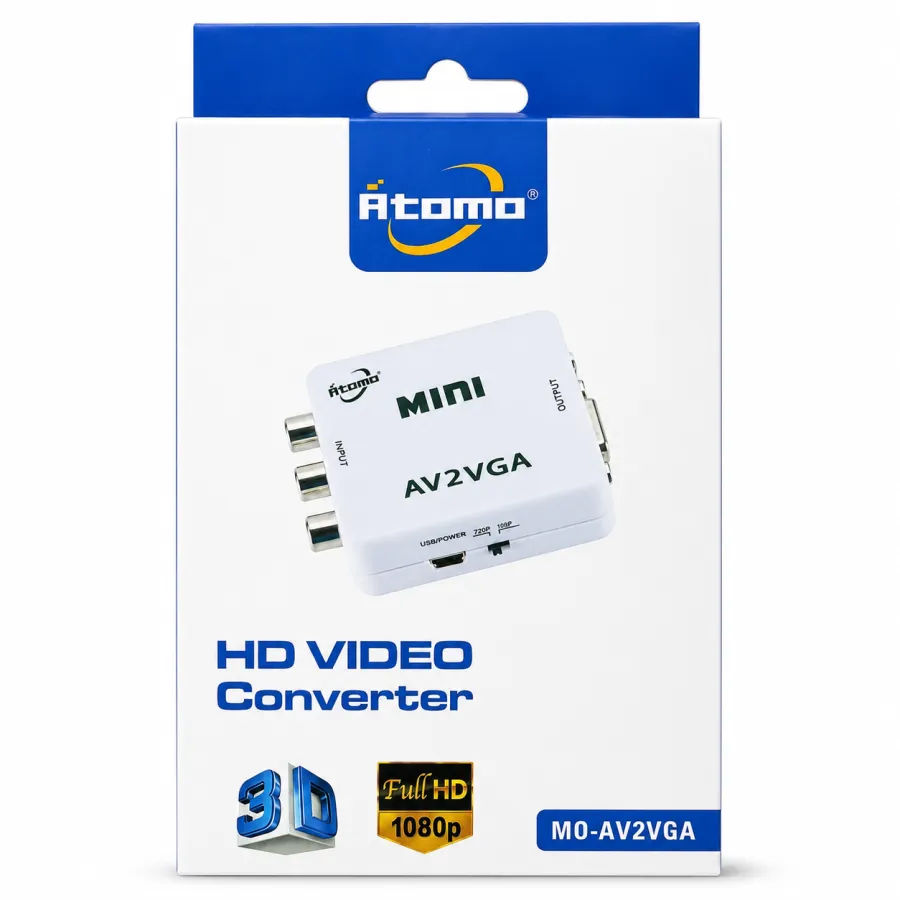 Atomo迷你HD视频转换器 AV2VGA，支持1080P全高清，3D视频输出