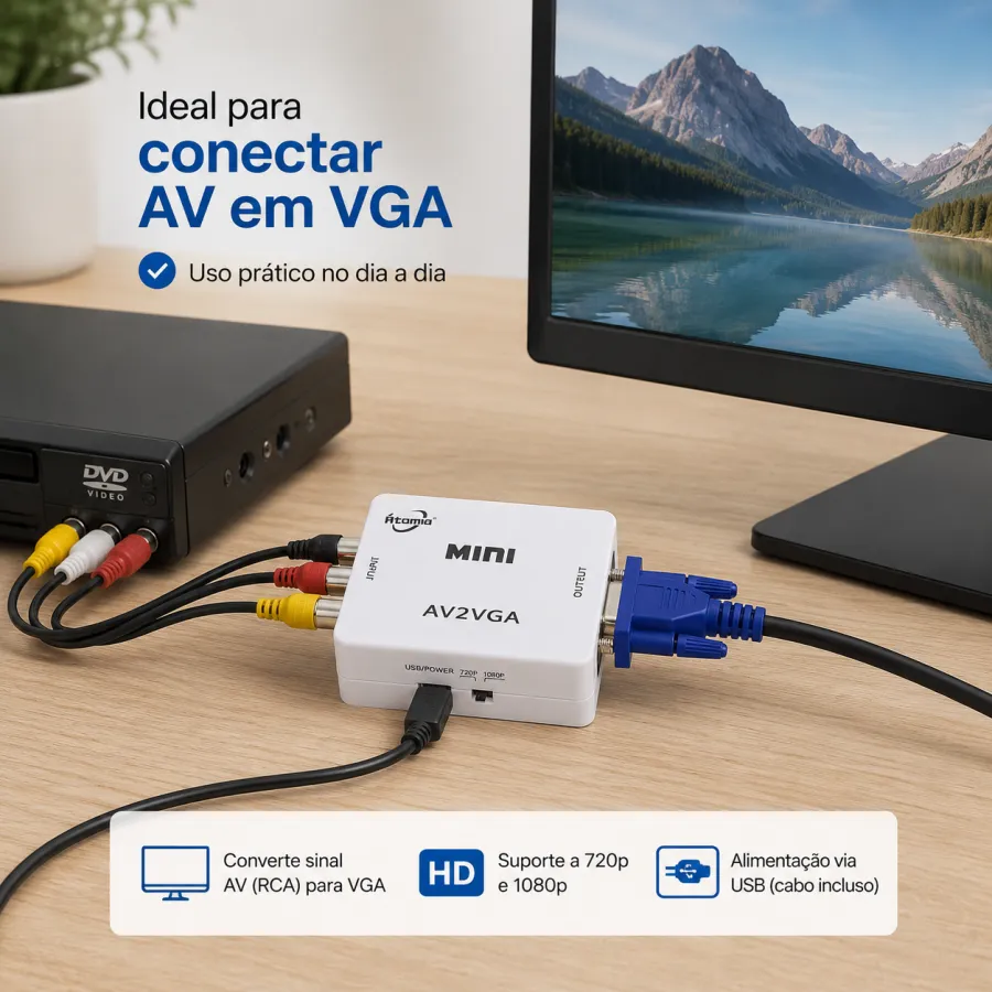 Atomo迷你HD视频转换器 AV2VGA，支持1080P全高清，3D视频输出