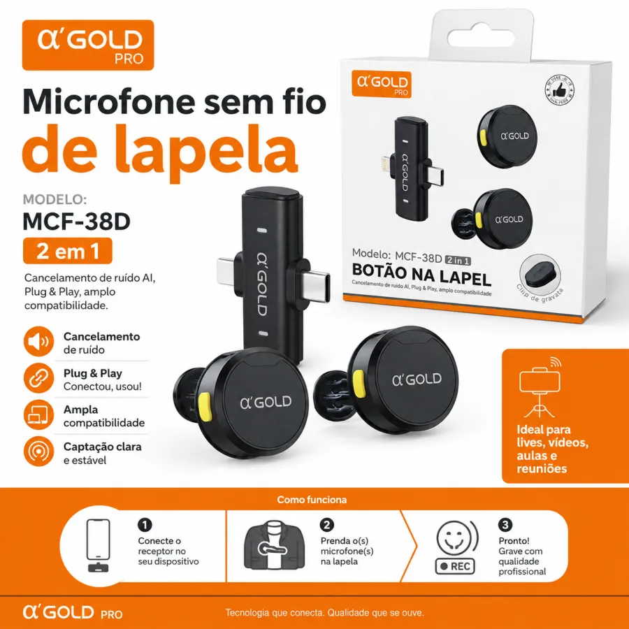 αGOLD专业无线领夹麦克风 MCF-38D，适用于各种设备，音质清晰，便携设计