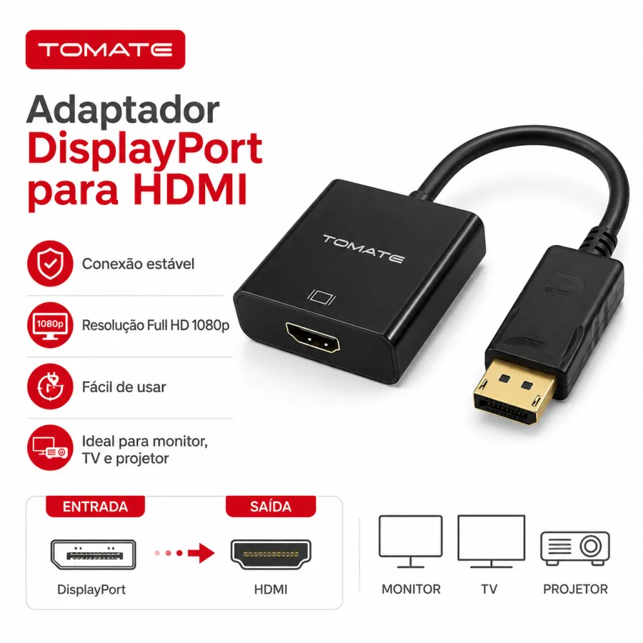 TOMATE DisplayPort转HDMI适配器 1080P 高清视频转换器
