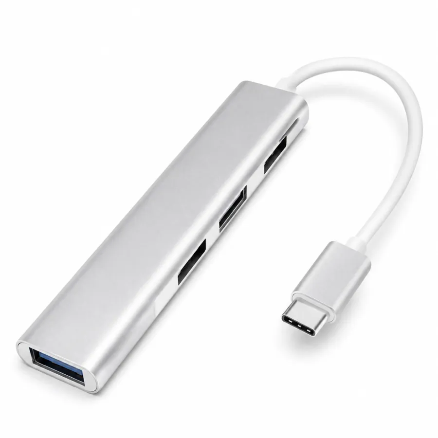 Atomo Type-C转接器，适用于Macbook和手机，4个USB接口，银色