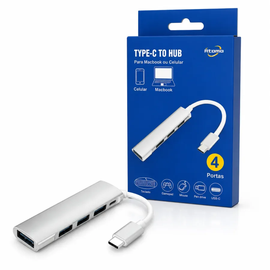 Atomo Type-C转接器，适用于Macbook和手机，4个USB接口，银色