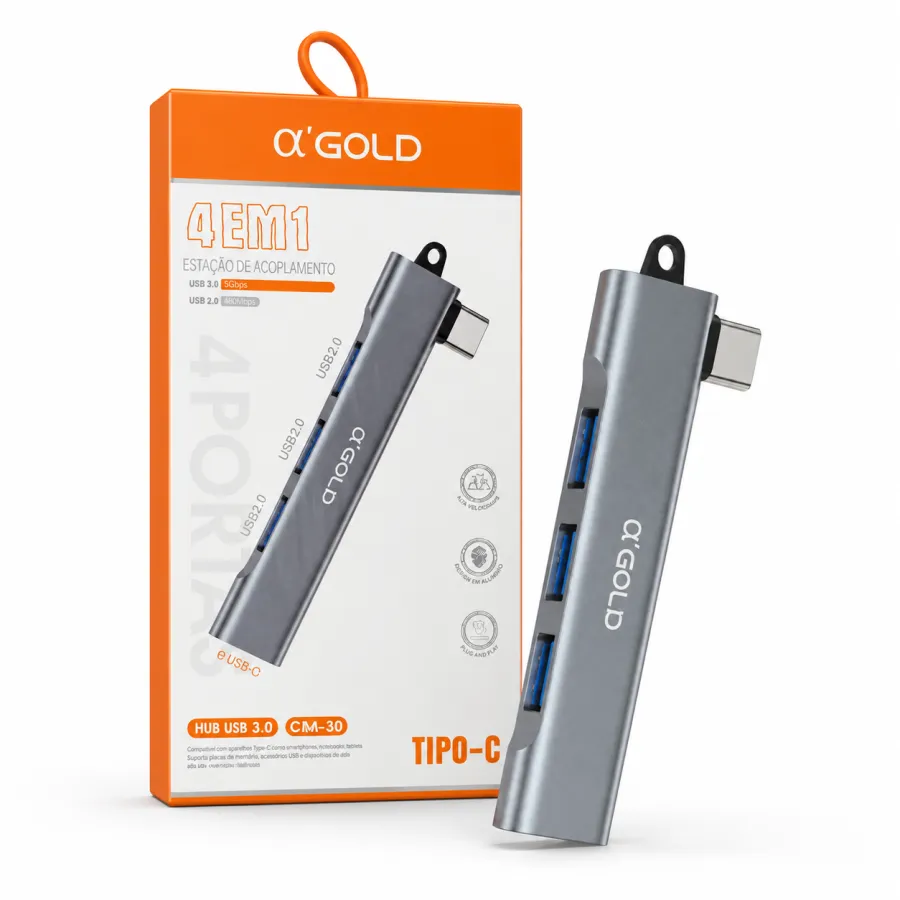 α'GOLD 4合1 USB-C集线器，支持多种接口，便携设计