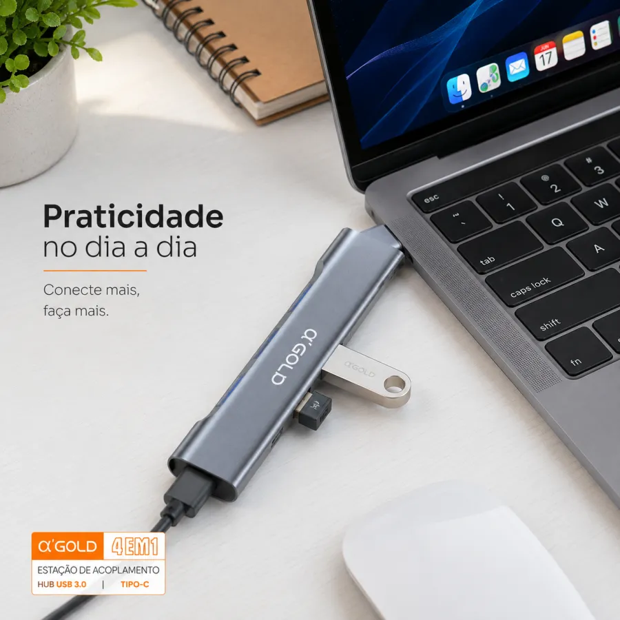 α'GOLD 4合1 USB-C集线器，支持多种接口，便携设计