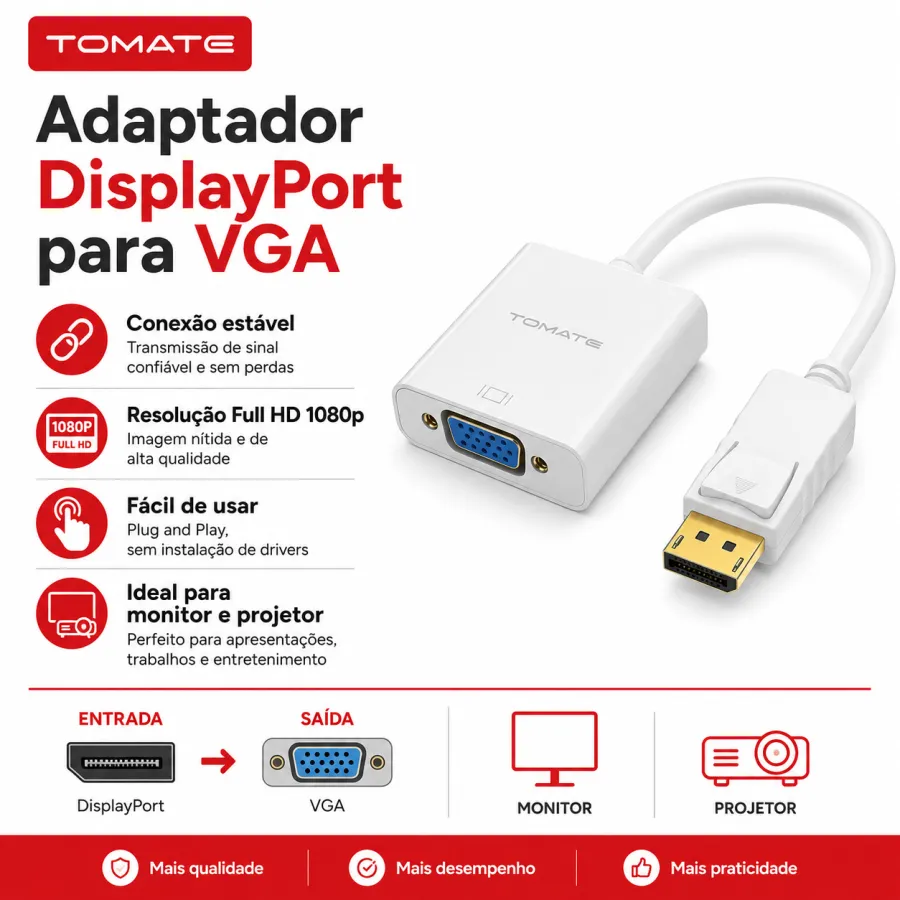 TOMATE 显示器适配器 DisplayPort 转 VGA MTV-601，1080P 高清，便携设计