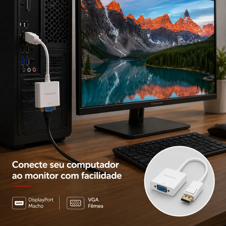 TOMATE 显示器适配器 DisplayPort 转 VGA MTV-601，1080P 高清，便携设计