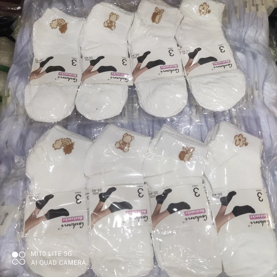 可爱熊猫图案女袜，白色，3双装，适合36-40码