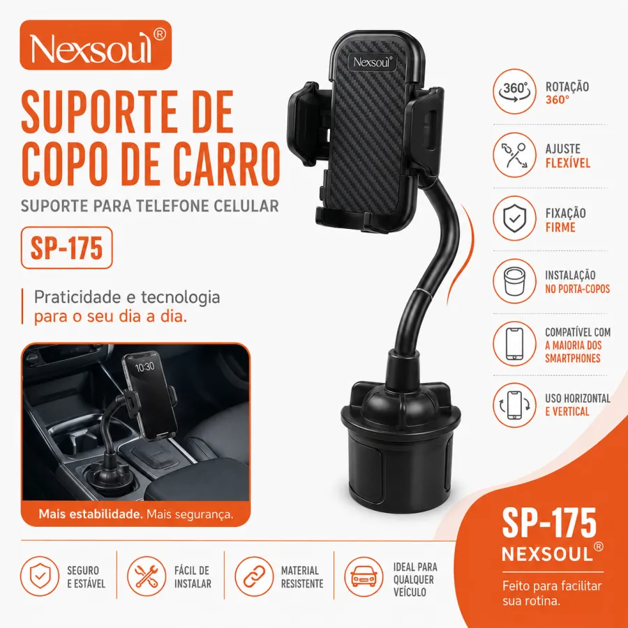 Nexsoul车载杯架支架，适用于各种手机，易于安装，稳固耐用