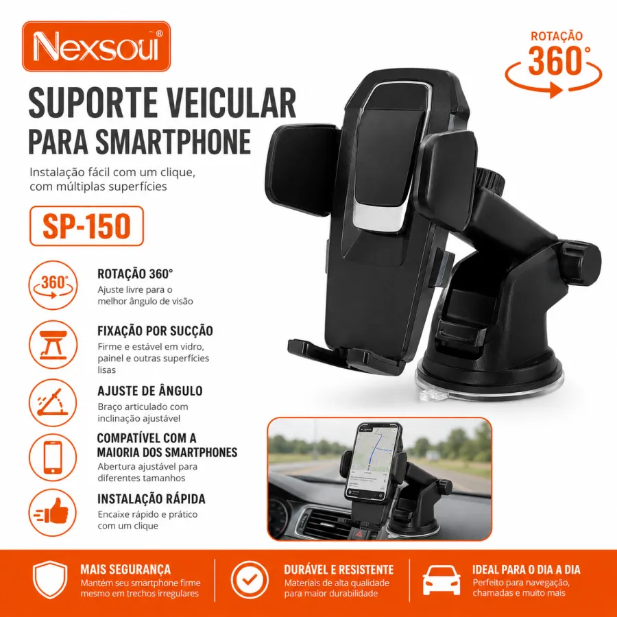 Nesoul 车载支架 SP-150，360度旋转，适用于手机，黑色