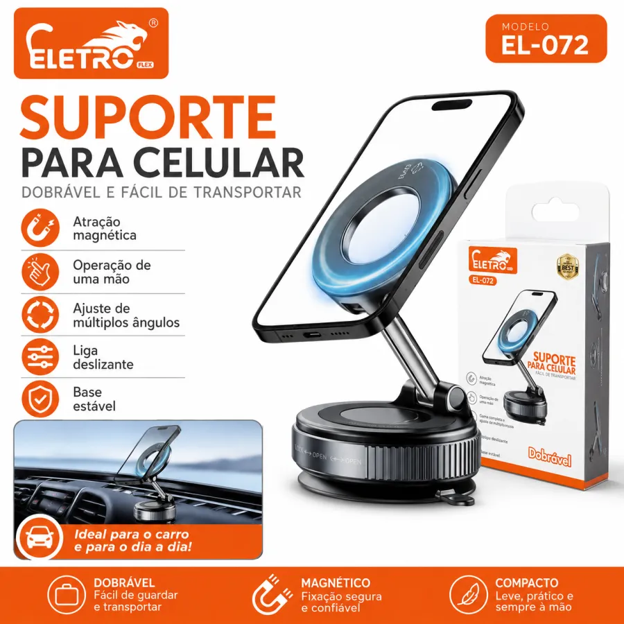 Eletro车载手机支架 EL-072，便携式，旋转设计，适用于多种手机