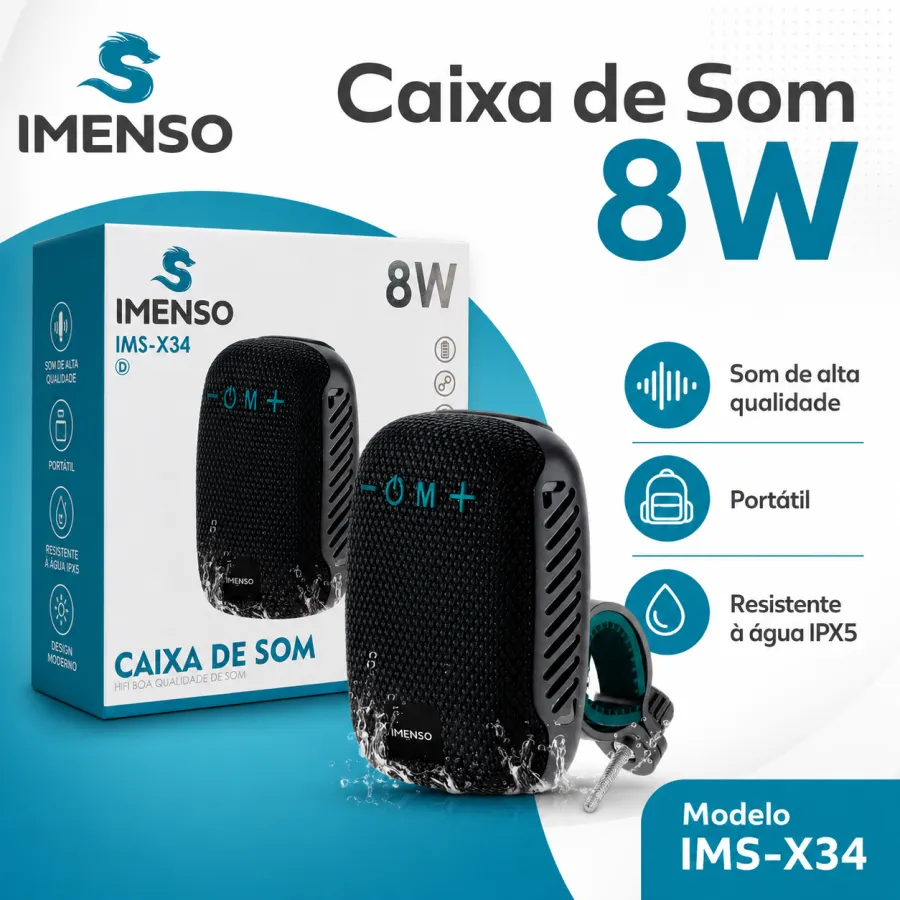 IMENSO IMS-X34 8W蓝牙音箱，IPX5防水，便携式设计