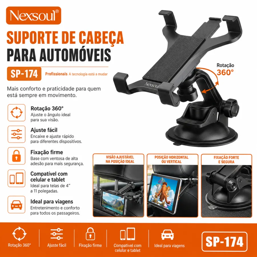 Nexosoul SP-174 汽车手机支架，通用型，黑色，吸盘设计