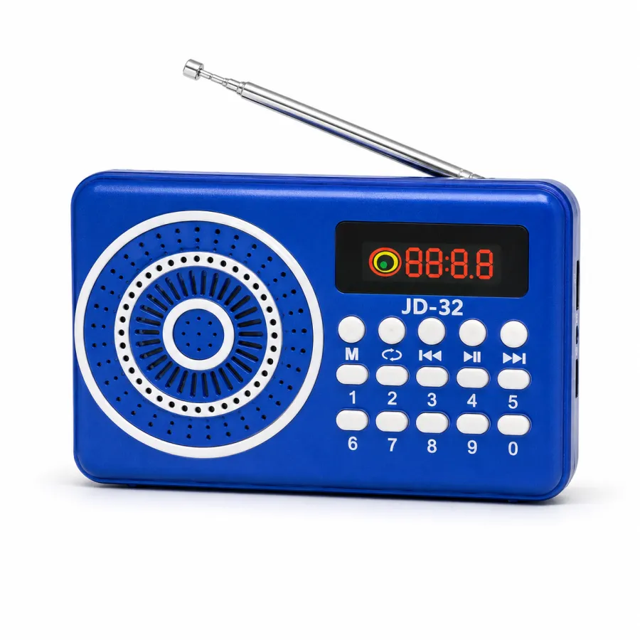 JD-32收音机，支持TF卡/USB，蓝色，便携式，FM调频