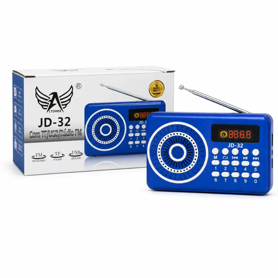 JD-32收音机，支持TF卡/USB，蓝色，便携式，FM调频
