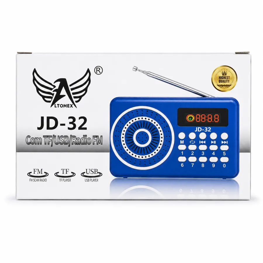 JD-32收音机，支持TF卡/USB，蓝色，便携式，FM调频