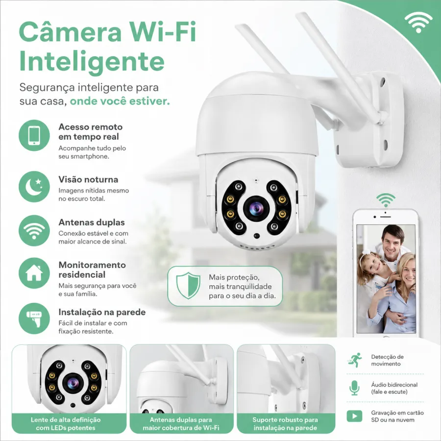 WiFi智能监控摄像头，支持实时远程查看，白色，适合家庭安全
