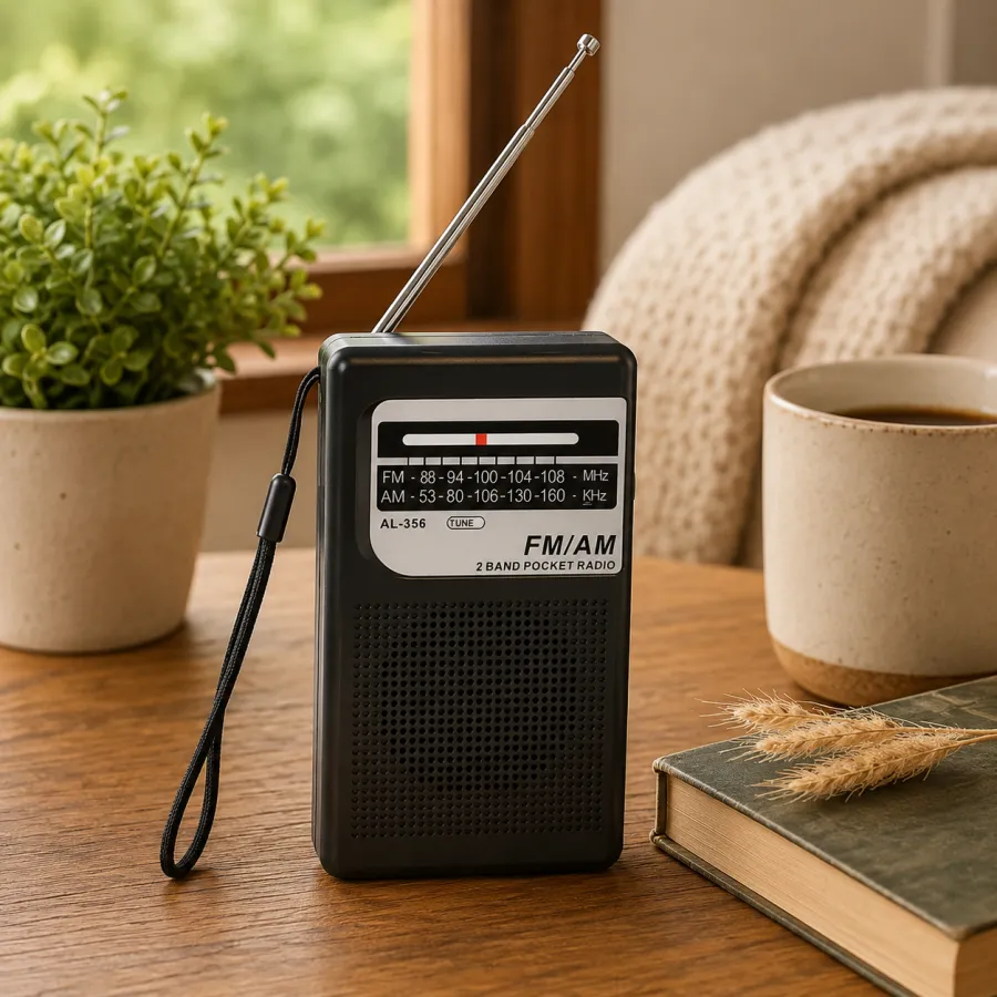 AL-356收音机，便携式AM/FM调频，黑色，适合户外使用