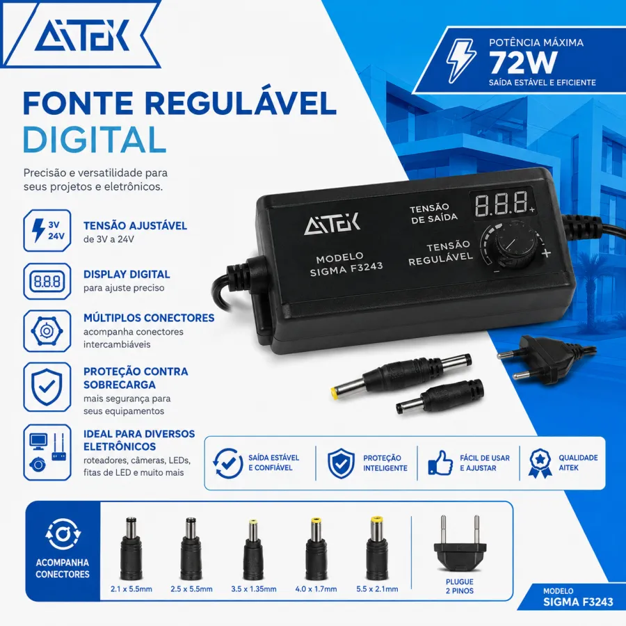 ATX 数字可调电源，适用于多种设备，稳定输出，黑色外观
