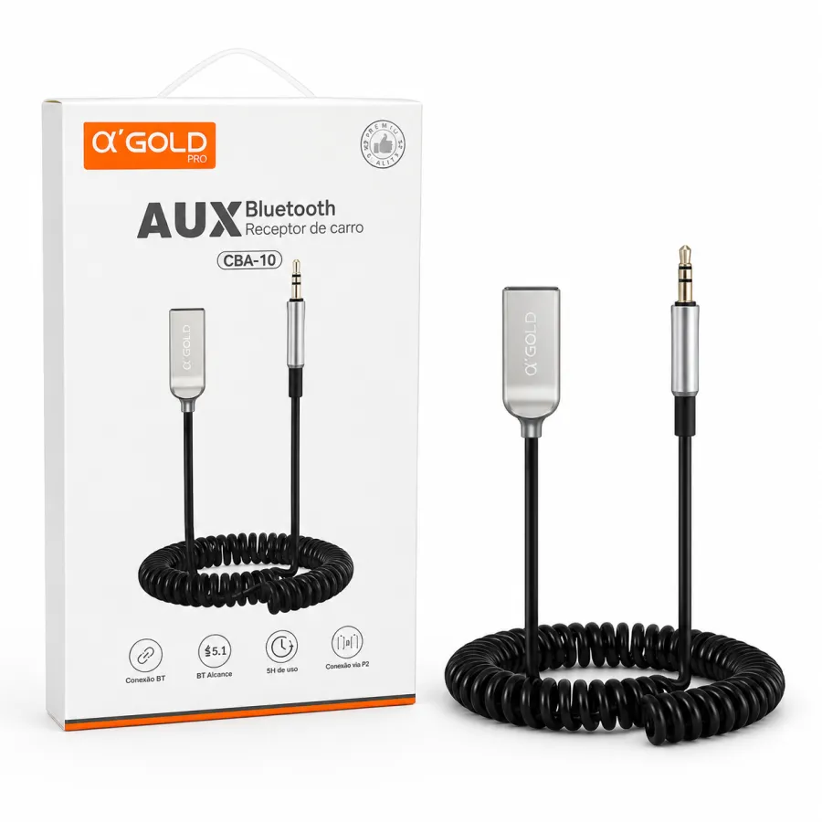 αGOLD AUX蓝牙接收器 CBA-10，适用于音频设备，便携设计，黑色