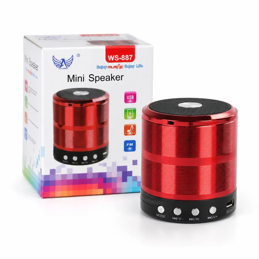 WS-887迷你蓝牙音箱，USB充电，FM收音，红色