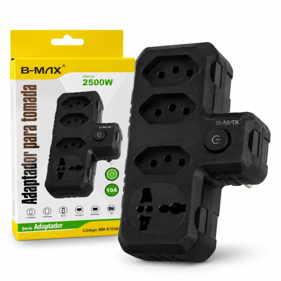 B-MAX 2500W插座适配器，10A，适用于多种设备