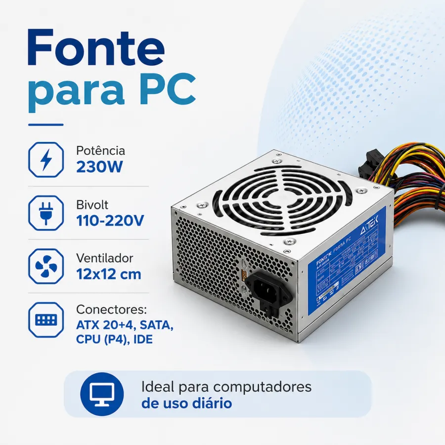 ATX 230W电脑电源，含4个SATA接口，适用于PC