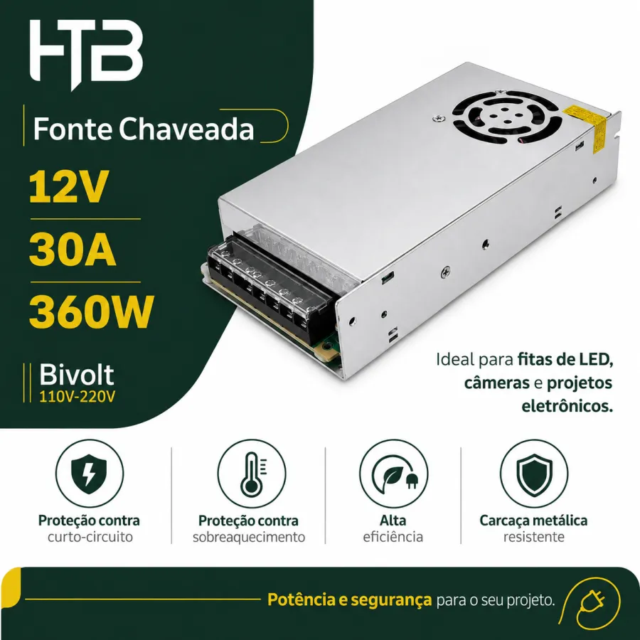 HTB 12V 30A 开关电源，AC-DC 变换器，适用于110V-220V
