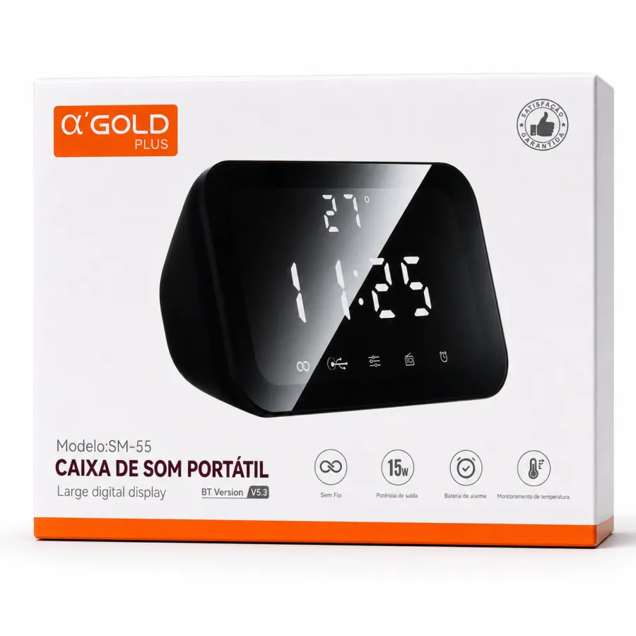 α GOLD PLUS SM-S5 便携式音响，数字显示，时钟功能，黑色