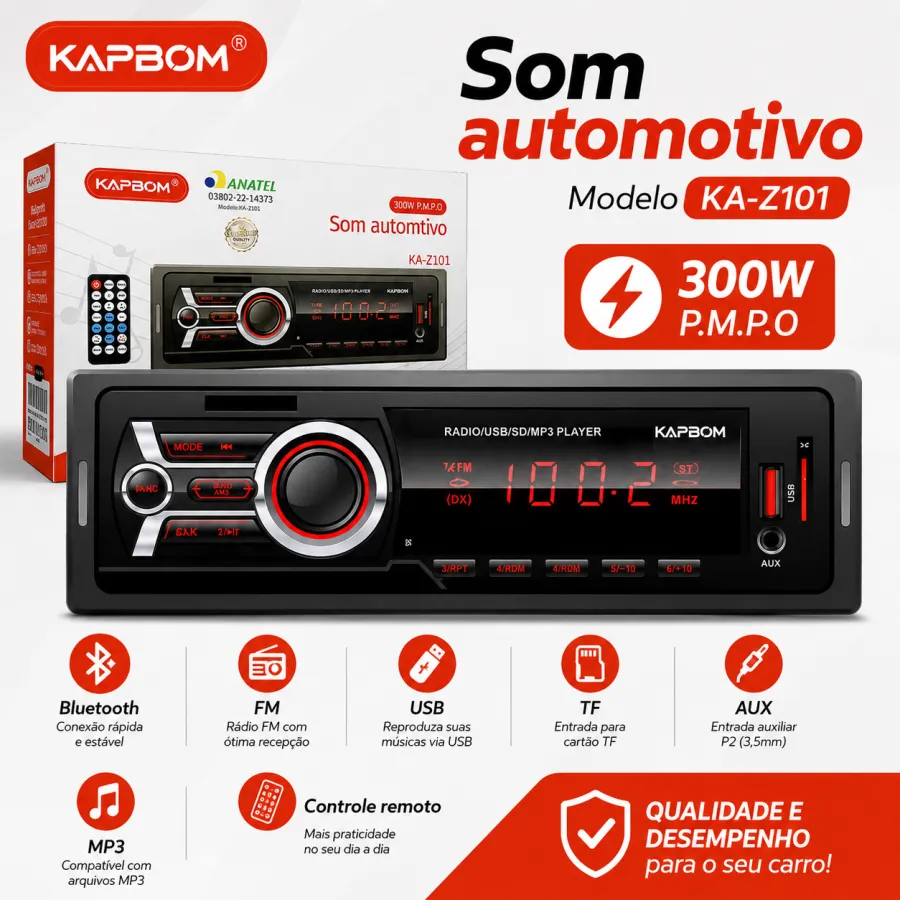 KAPBOM KA-Z101 汽车音响 300W P.M.P.O 蓝牙 MP3 USB 远程控制