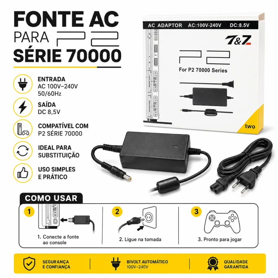 7&Z P2 70000系列 AC适配器，输入100-240V，输出8.5V，适用于多种设备