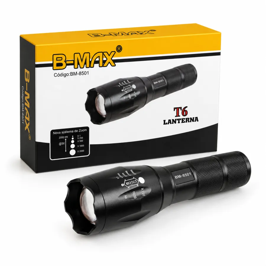 B-MAX T6手电筒，强光LED，便携式，黑色