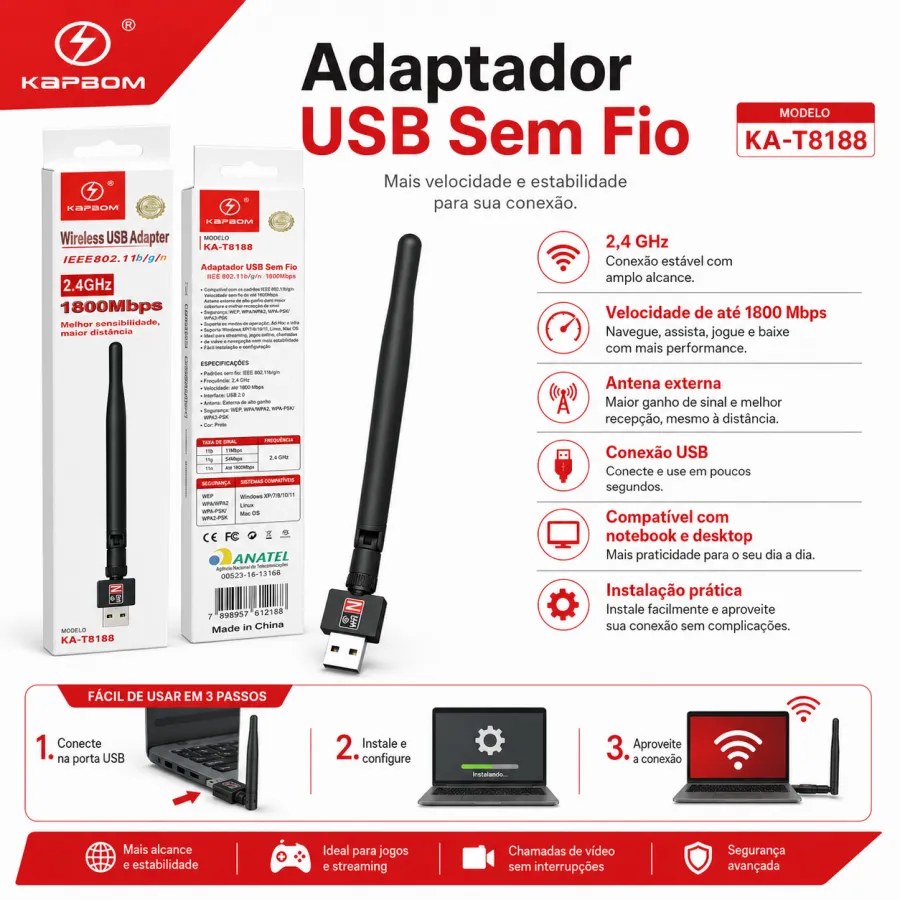 无线USB适配器，品牌：TP-Link，2.4GHz，1800Mbps，适用于电脑