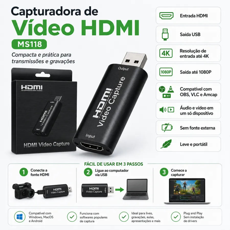 HDMI视频采集卡，支持1080P高清，适用于游戏直播和视频录制
