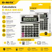 B-MAX BM-K02 12位大显示计算器，适合学生和办公使用