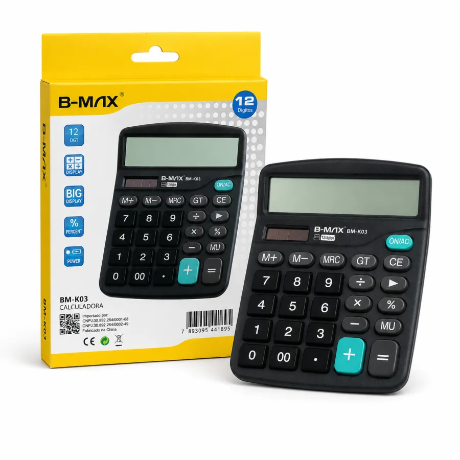 B-MAX BM-K03 12位大屏计算器，适合学生和办公使用