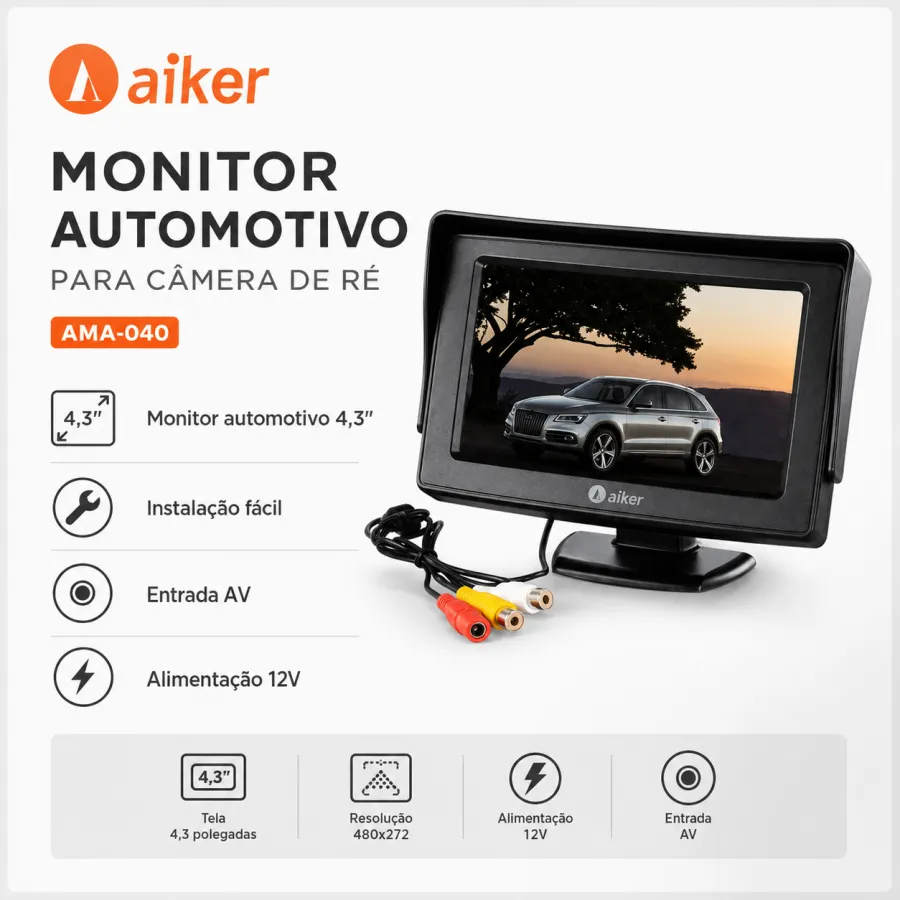 Aiker 车载倒车监视器 AM-040，高清显示，适用于各种车型