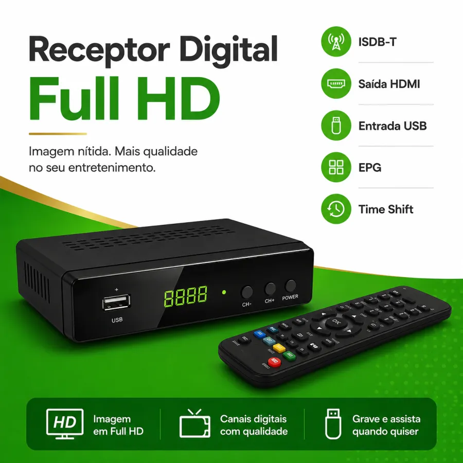 ISDBT高清机顶盒，1080p，支持PVR和EPG功能，适用于多媒体播放