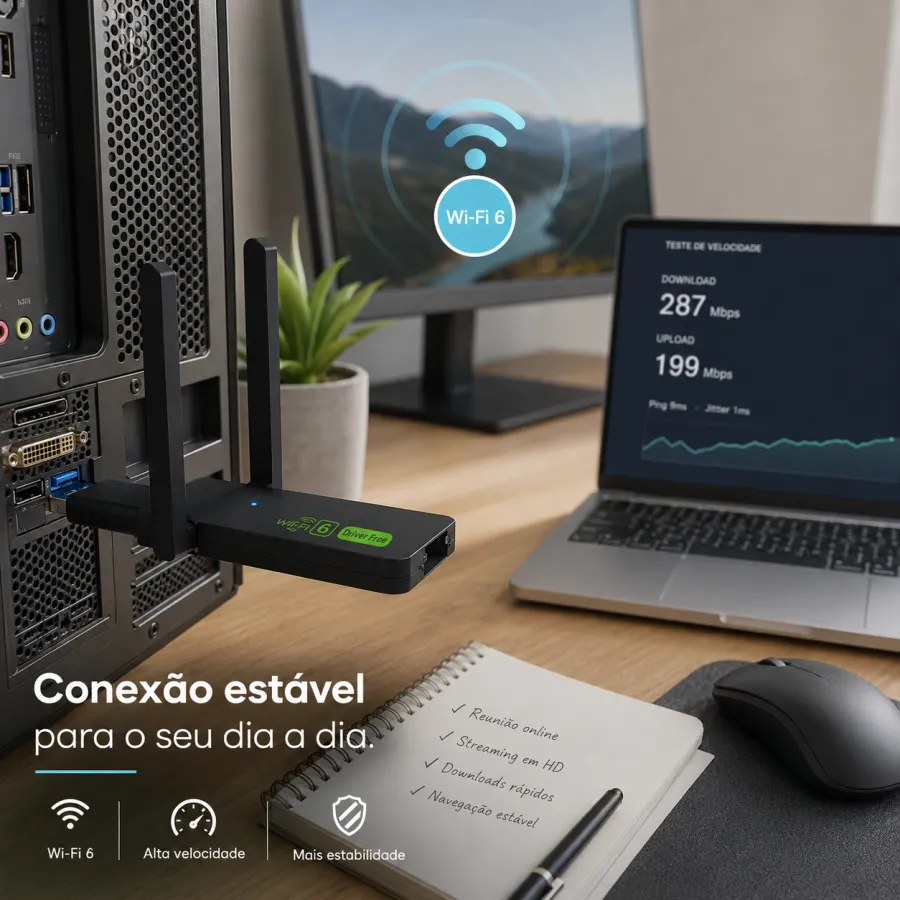 AJ-N44-H USB适配器，双频WiFi 6，支持蓝牙，速度高达1300Mbps