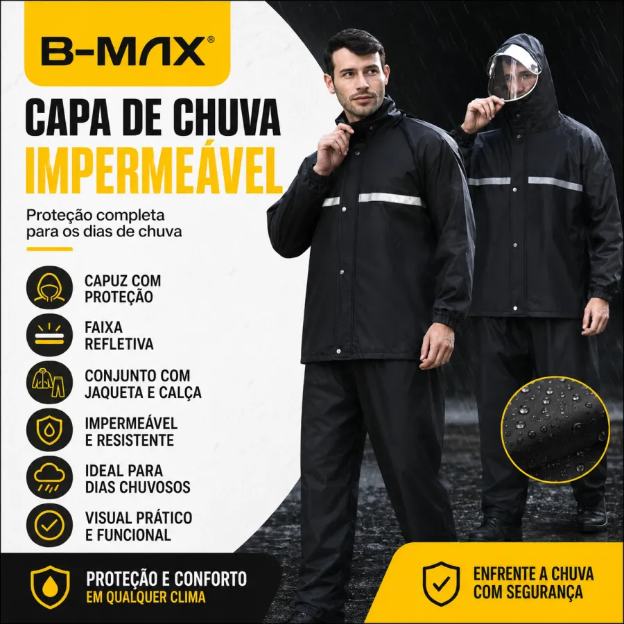 B-MAX BM-F1535 男士防水雨衣，黑色，透气舒适，适合户外活动