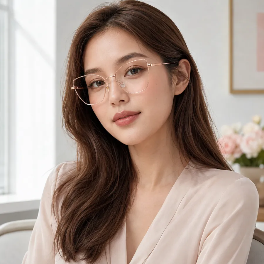 时尚猫眼眼镜，L.A. Eyewear，透明镜片，金色框架