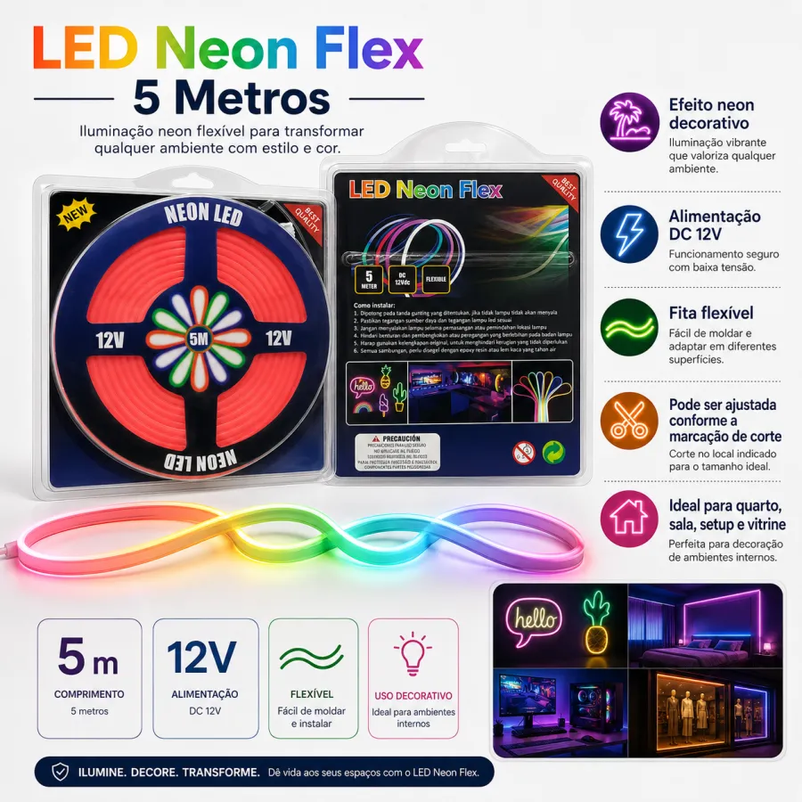 霓虹LED灯带 12V 5米 红色，适用于室内外装饰
